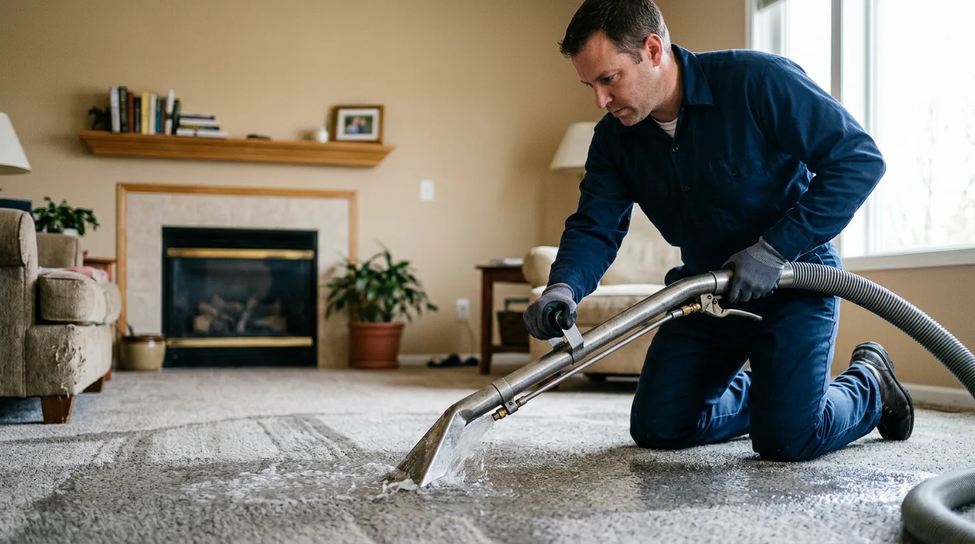 Water damage restoration technician working near Little Ferry, NJ